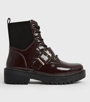 New Look Wide Fit Dark Red Patent Chunky Biker Boots